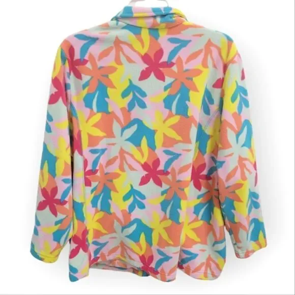 Lands End Womens Retro Floral Fleece Full Zip Jacket 2X Oeko Tex - Picture 2 of 6